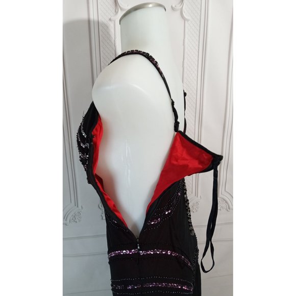 SOLD!!!  Sue Wong Vintage Silk Black Pink Beaded Sequin Slip Dress - Picture 6 of 9